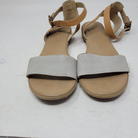 Womens Timberland Grey Tan Ankle Strap Leather Flat Peep Toe Sandals Size 9.5 - Picture 8 of 9